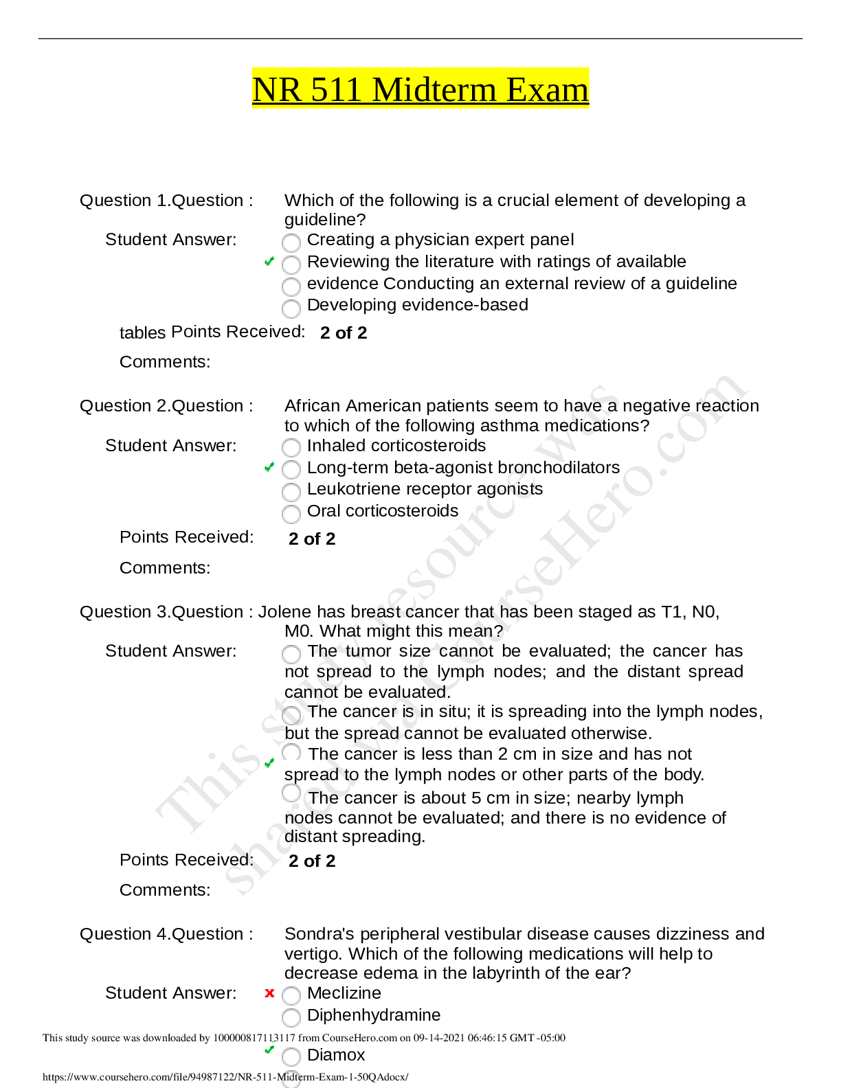 Preview image for NR 511 Midterm Exam 1 50QA.LATEST 2022-2023